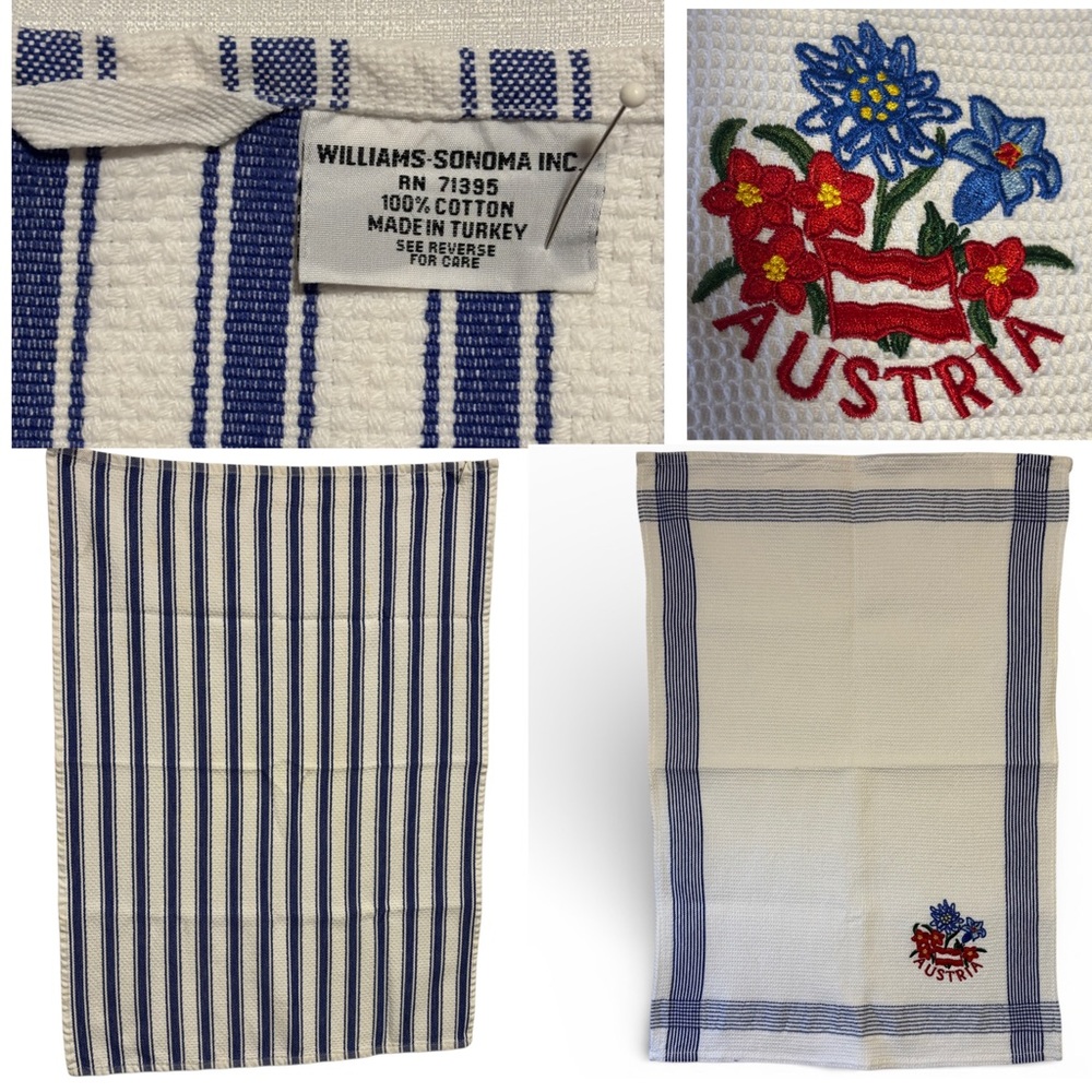 Williams & Sonoma Cotton Dish Towel & 1 from Austria Blue & White LG Like New